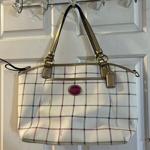 Coach White and Gold Plaid Women's Bag